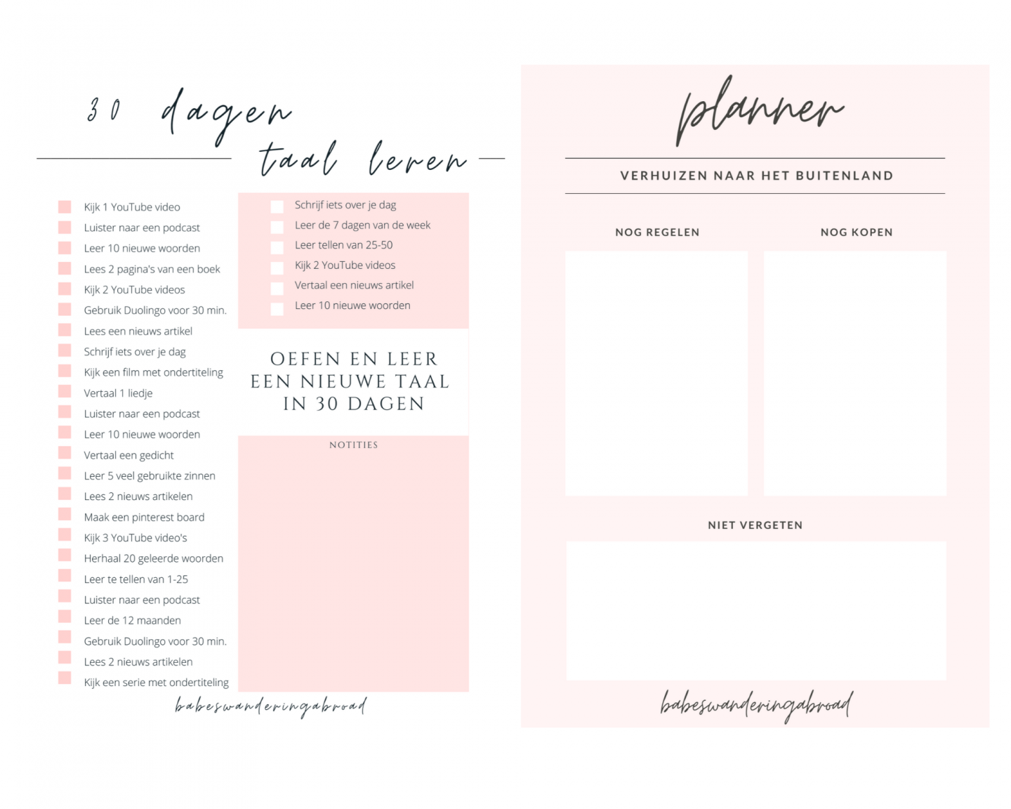 planner en checklist buitenland